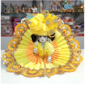 yellow–orange festive laddu gopal poshak with decorative borde