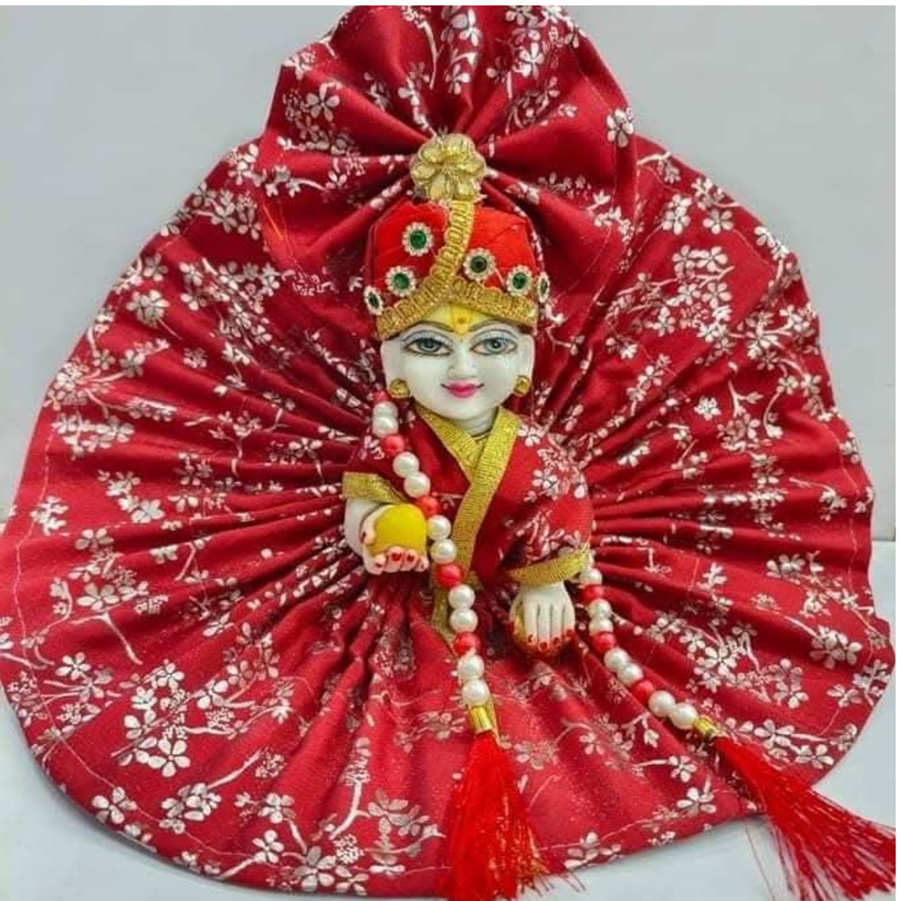 yellow–orange festive laddu gopal poshak with decorative borde Red Floral Printed Laddu Gopal Poshak