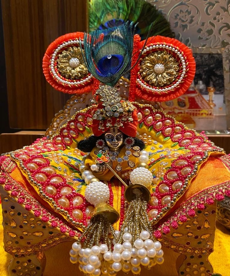 royal orange & yellow pearl shringar poshak royal orange & yellow pearl shringar poshak