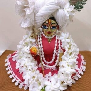 White Floral Seva Shringar Dress with Pearl Accessories