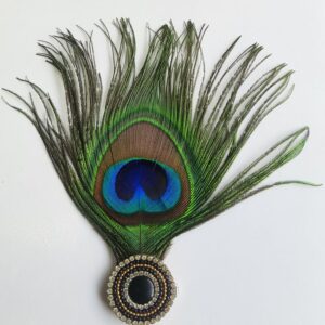 Classic Natural Morpankh Shringar for Laddu Gopal Ji This Classic Natural Morpankh Shringar is a timeless devotional accessory inspired by Shri Krishna’s eternal love for the peacock feather. Crafted using a naturally vibrant morpankh, this piece showcases rich green, blue, and brown hues that symbolize divinity, purity, and protection. The base is finished with a neatly arranged stone-studded circular design that adds a subtle touch of elegance without overpowering the natural beauty of the feather. This morpankh is ideal for devotees who prefer simple yet authentic shringar for Laddu Gopal Ji.
